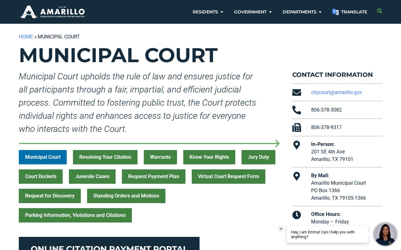Amarillo criminal history access through the Municipal Court page