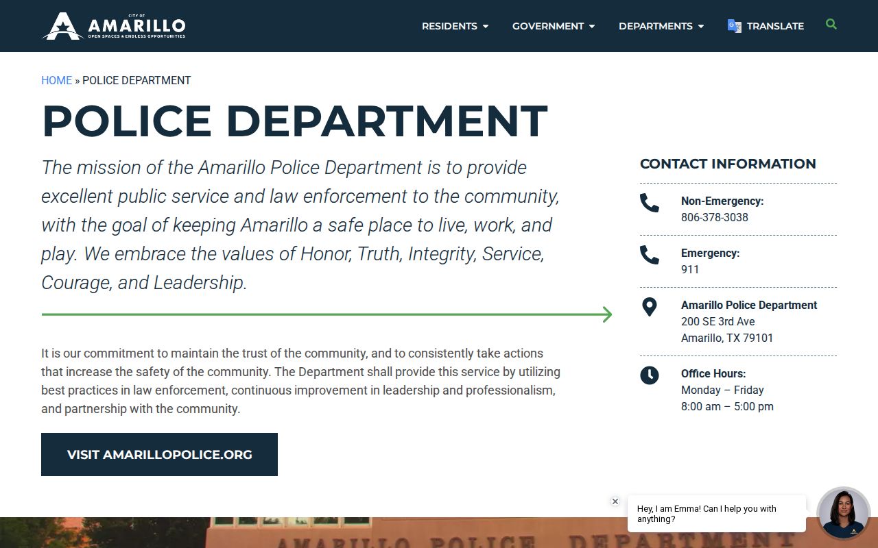 Amarillo criminal history services on the Amarillo Police Department page