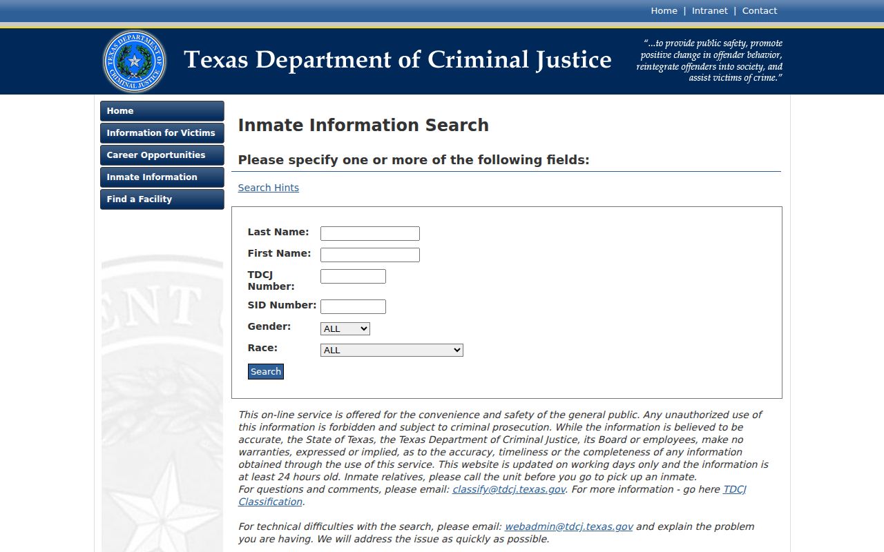 Potter County arrest history TDCJ inmate information search