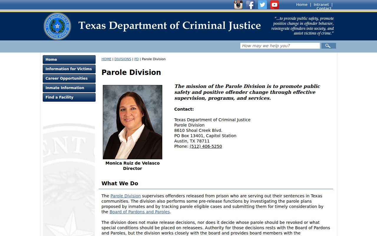 Potter County arrest history TDCJ parole division information