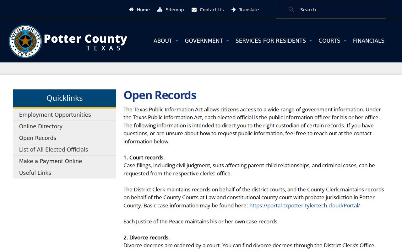 Potter County criminal record office routing information