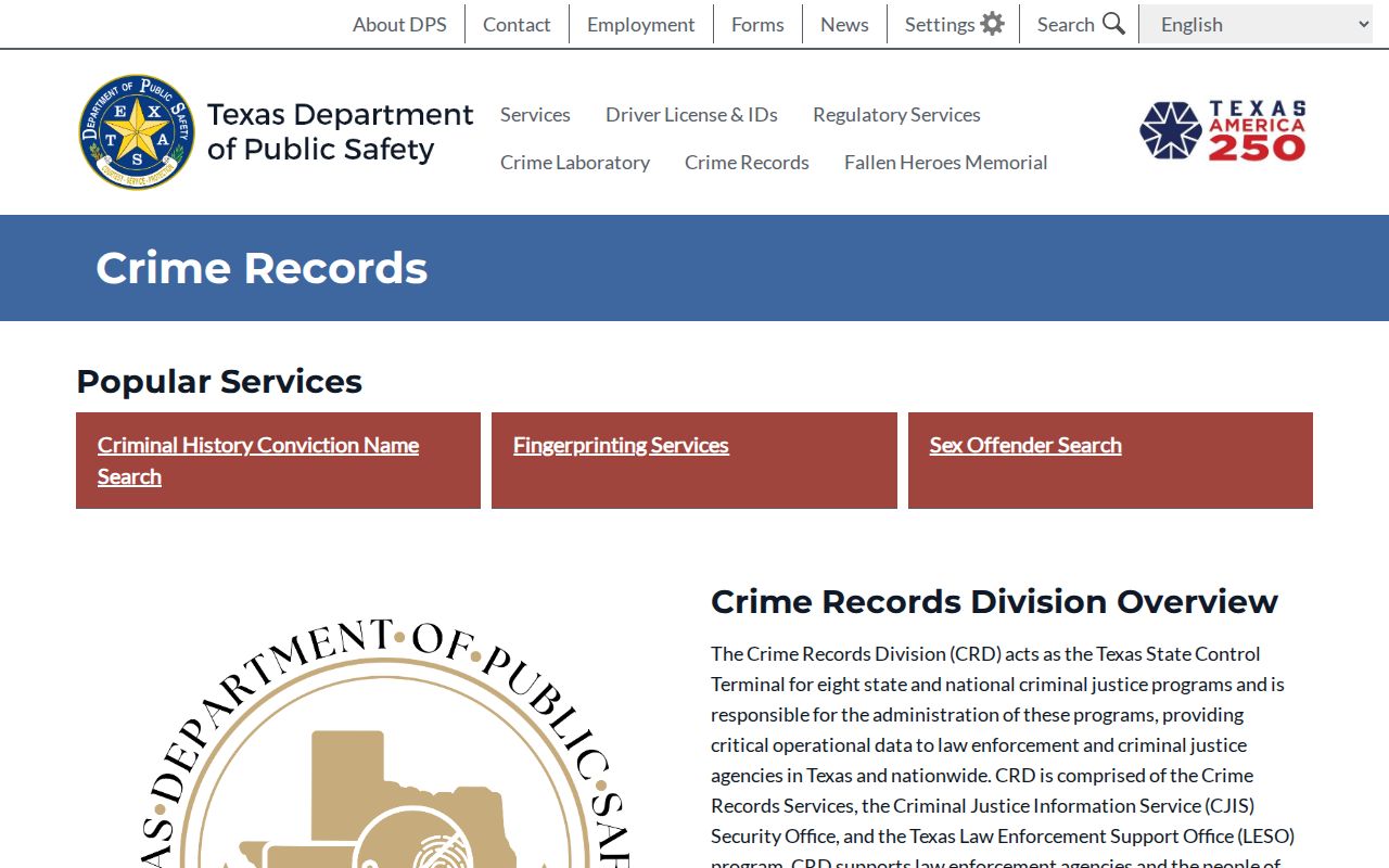 Texas DPS Potter County criminal history services