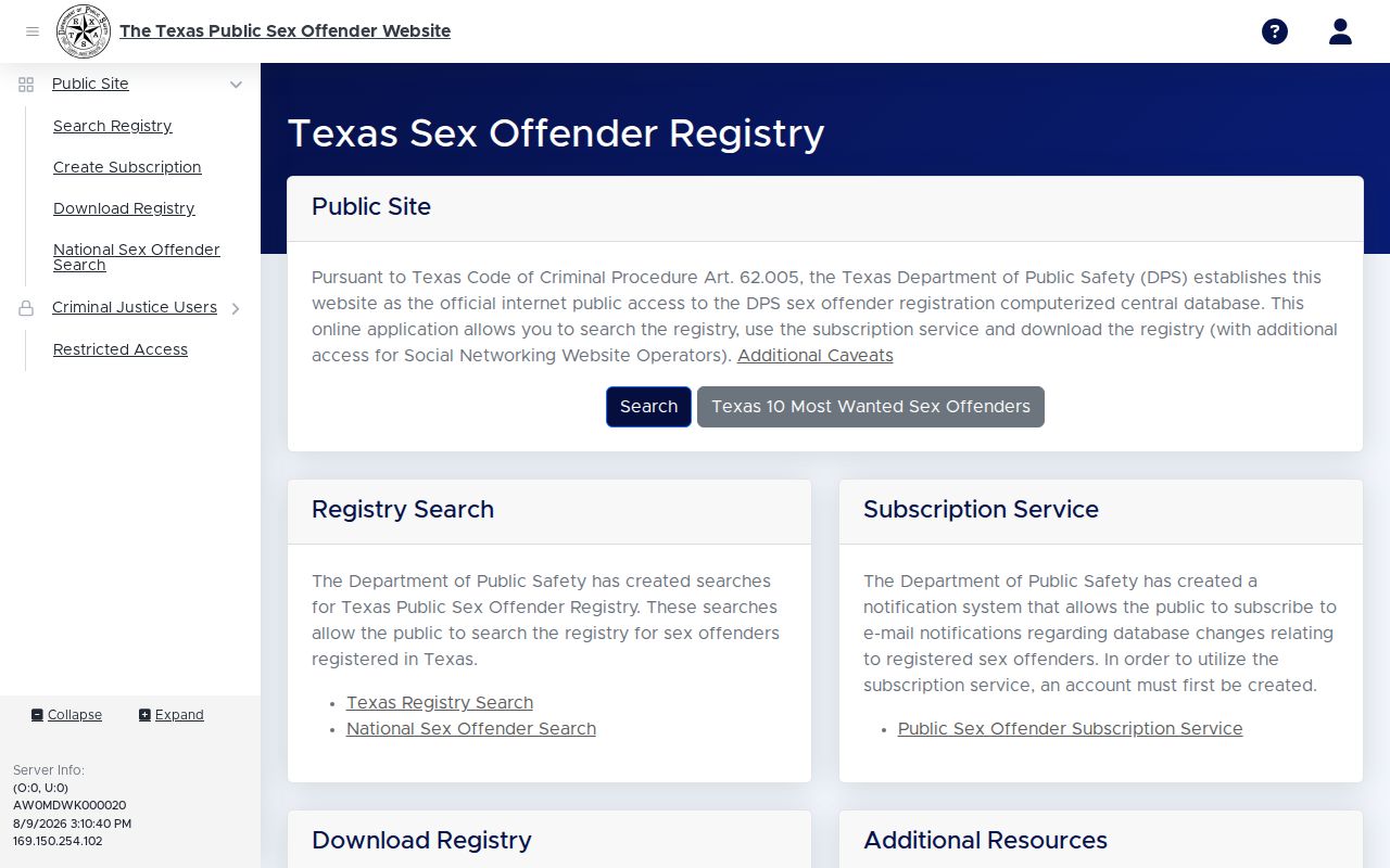 Potter County sex offender check Texas public registry search