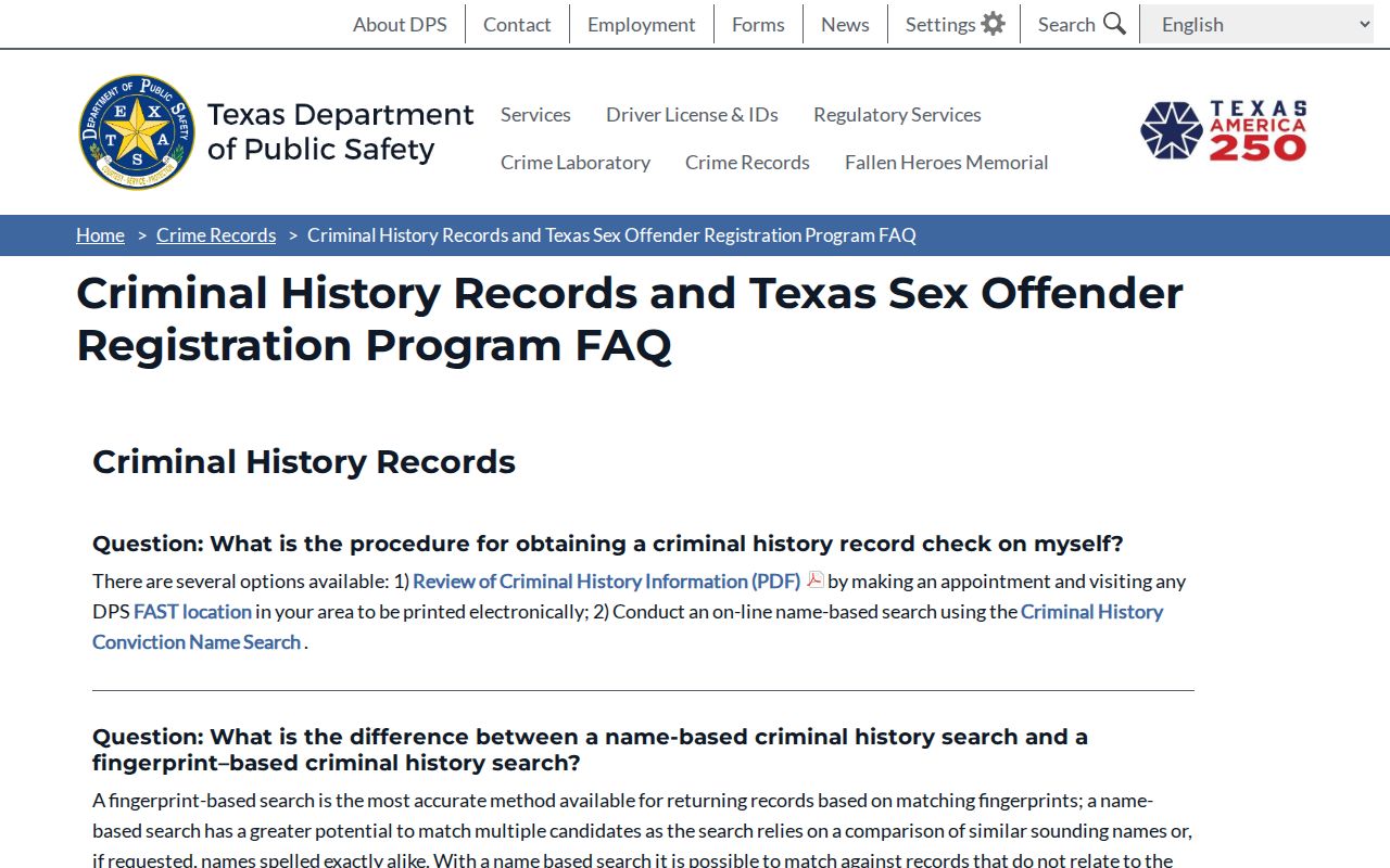 Potter County sex offender check DPS registry information FAQ